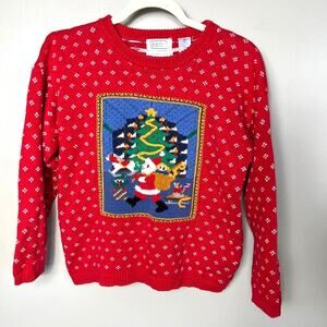 Women's Ashley Hand Embroidered 80s Vintage Christmas Holiday Sweater Medium